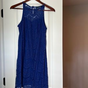 Blue high neck lace dress